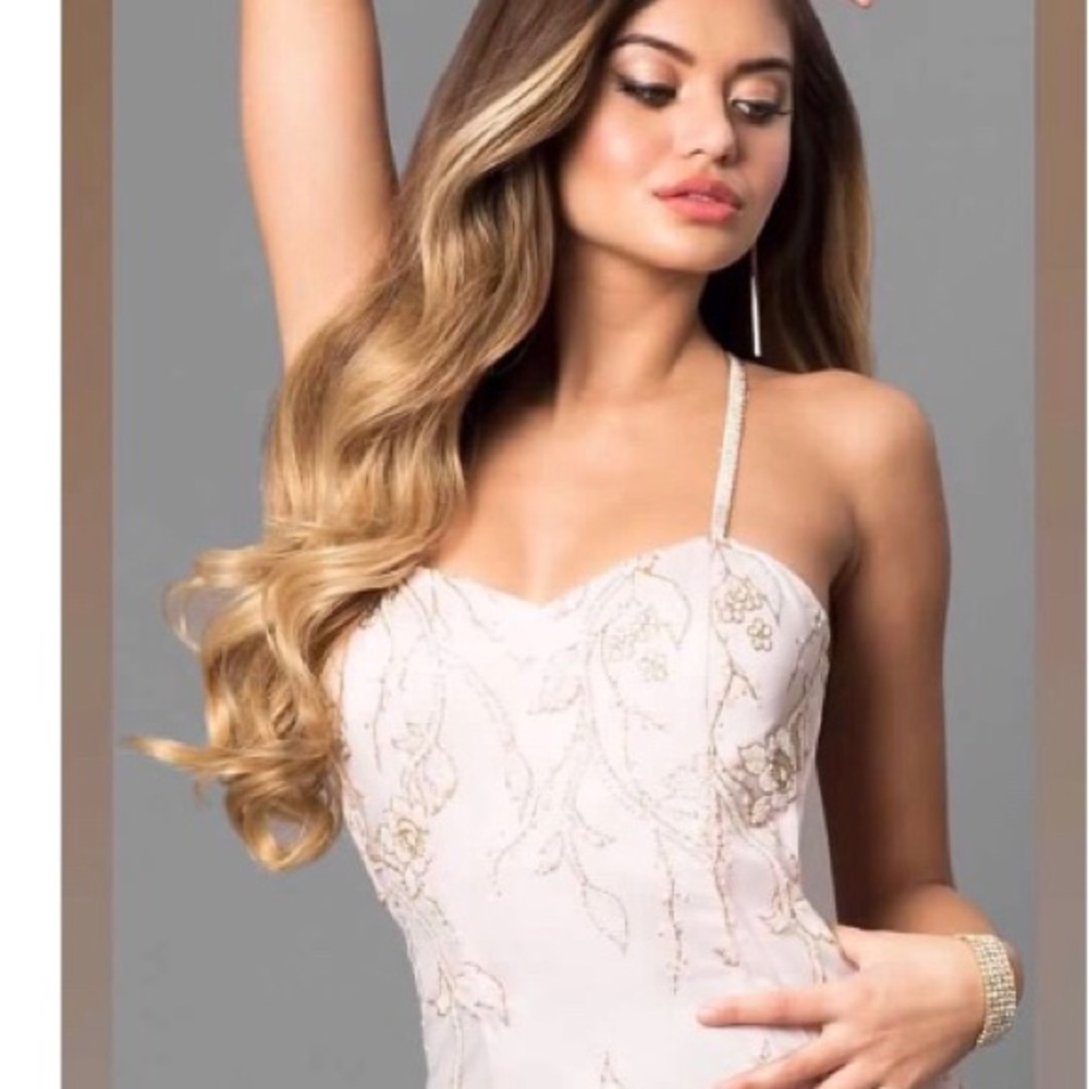 Long light pink glitter flower print dress. - Picture 3 of 6